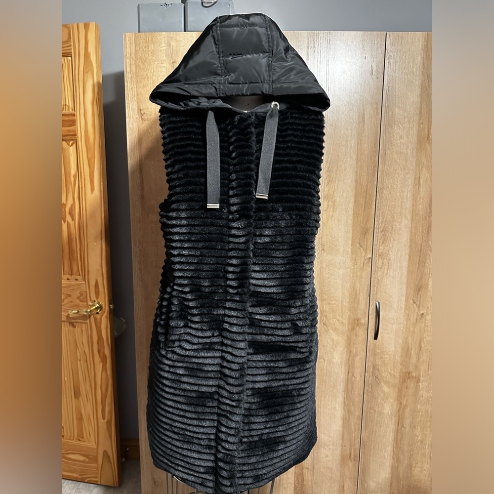 Karl Lagerfeld Paris faux fur and down blend vest with hood. Like new.